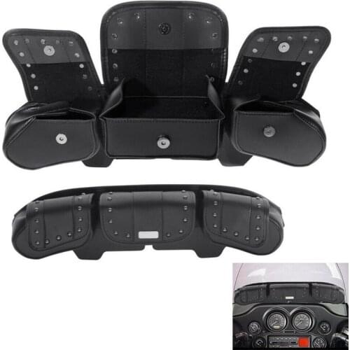 Motorcycle Windshield Bag Saddle Tri Pouch 3 Pocket For Harley Touring Electra Street Tri Glide FLHX FLHTCU 96-13