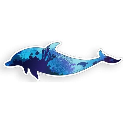 Dolphin Sticker Underwater Ocean Beach Scene Laptop Cup Cooler Car Window Decal