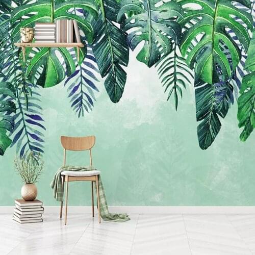 Custom Mural Wallpaper Nordic Hand Painted Tropical Forest Tree Leaves Living Room Sofa TV Background 3D Photo Wall Paper Modern
