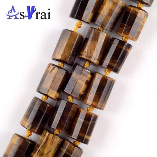 Natural Yellow Tiger Eye Stone Faceted Column Shape Beads For Jewelry Making Spacer Loose Beads 15*10mm Diy Bracelets 15inches
