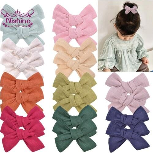 Nishine 1 Pair Solid Color Handmade Bowknot Baby Girl Hairpins Fashion Princess Ponytail Clip Sweet Hair Accessories Photo Props