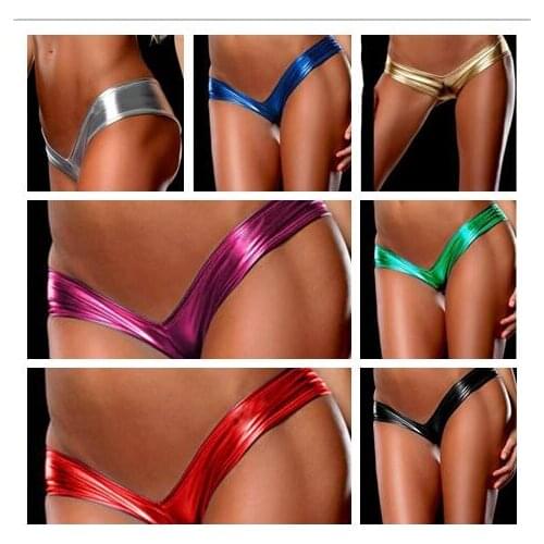 New European and American sexy lingerie night scene imitation PU leather bright ladies shorts womens underwear 16 colors new