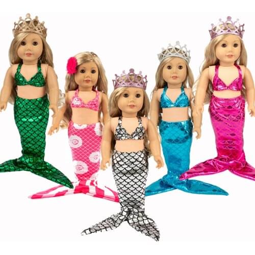 18 inch Doll clothes Mermaid crown dress 18" girl doll summer swim clothes bikini baby doll dress