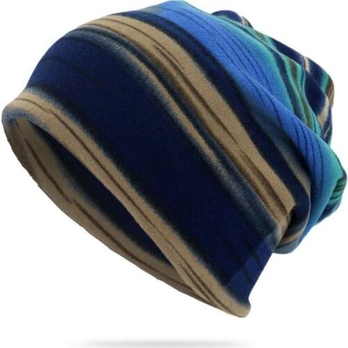 Autumn Winter Thin Women Skullies Beanies Striped Design Hats For Men Fashion Feminino Multifunction Scarf