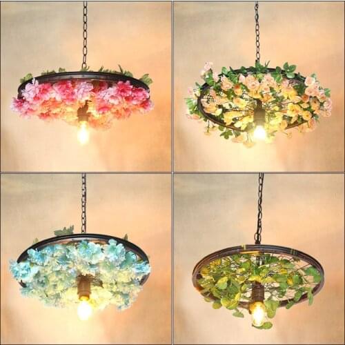 Green plant retro wheel pendant lamp hot pot barbecue restaurant lamp bar coffee and milk tea shop decorative lamp