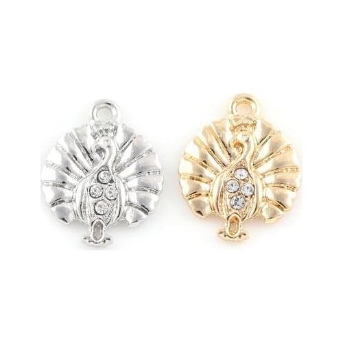 20PCS/lot 18x22mm (Gold,Silver Color) Peacock Hang Pendant Charms DIY Accessory Fit For Floating Locket Jewelrys