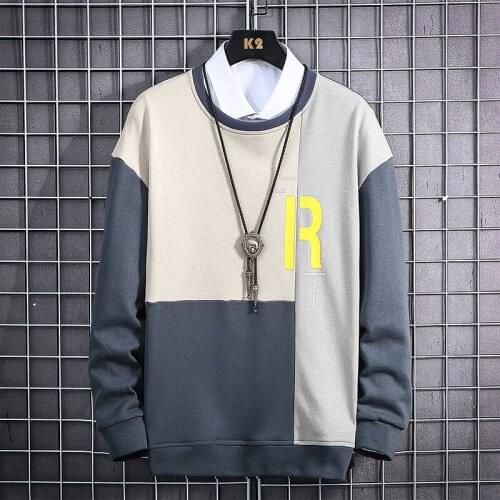 Latest Sale Plus Size 4XL Men Fashion Letter Printed Patchwork Crewneck Cotton Pullover Sweatshirt