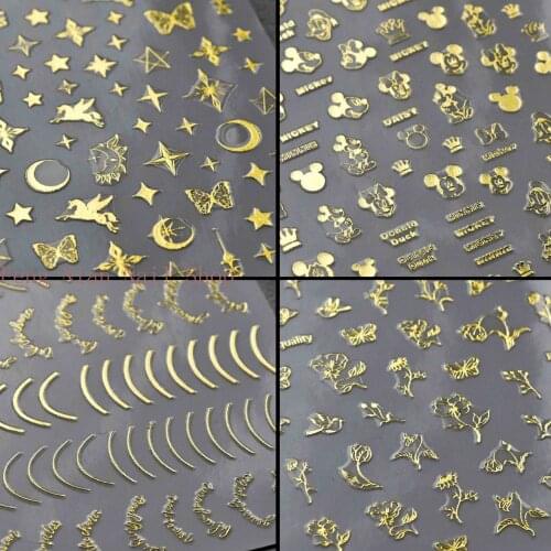 Premium Bronzing Nail Sticker Golden 3D Butterfly Constellation Flower Nail Art Decal