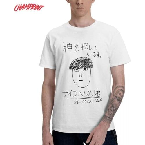 Psycho Helmet Cult Mob Psycho 100 T-Shirt for Men Anime Vintage 100% Cotton Tee Shirt Short Sleeve T Shirt Gift Idea Clothing