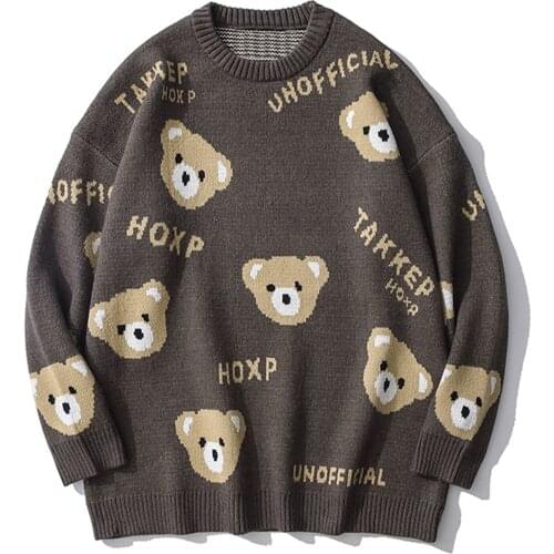 LACIBLE Harajuku Sweater Pullover Bear Head Knitted Streetwear Knitted Sweater Hip Hop Streetwear Retro Autu