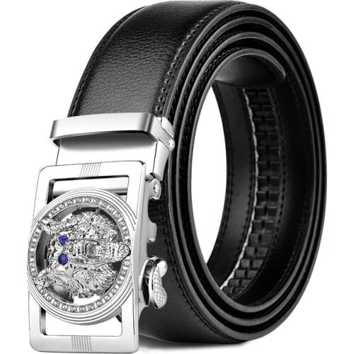 Famous Brand Belt Men Top Quality Genuine Luxury Leather Belts for Men,Strap Male Metal Automatic Buckle mens belts Wolf