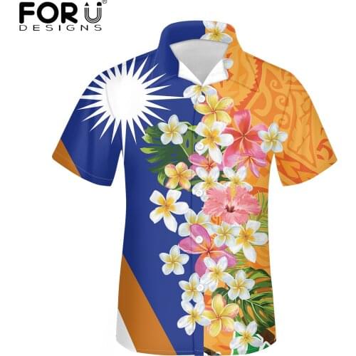 FORUDESIGNS Button-Down Cuban Guayabera Shirt for Mens Short Sleeve Tropical Leaf Island Kwajalein Flag Design 5XL Male Tops