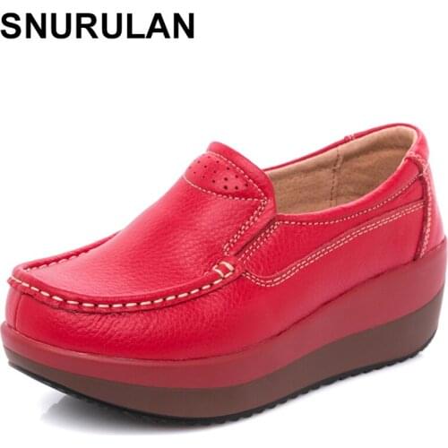 SNURULANSpring Autumn Women Flats Platform Loafers Ladies Work Genuine Leather Comfort Soft Moccasins Nursing Slip On Casual Sho