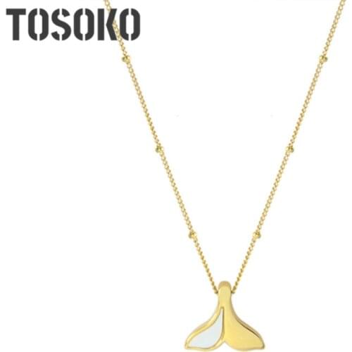 TOSOKO Stainless Steel Jewelry Mermaid Tail Shell Necklace Dolphin Clavicle Chain Female Lovely Chain BSP696
