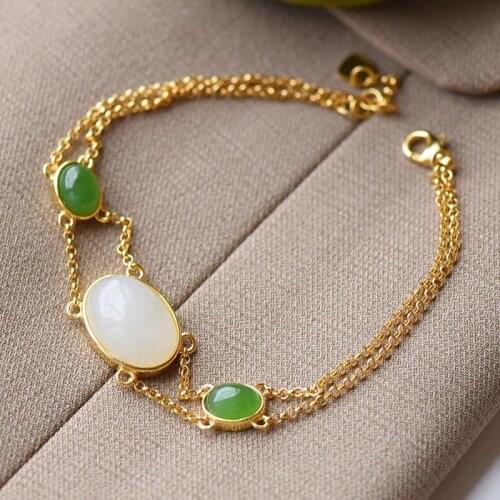 New style inlaid natural Hetian white chalcedony, Chinese retro handicraft, high-end exquisite creation of ladies jewelry