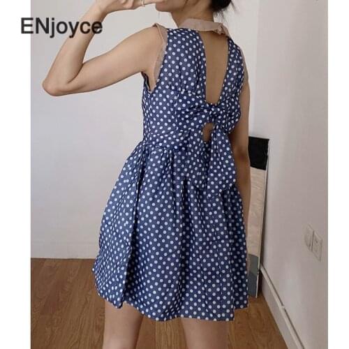 Vintage Polka Dot Printed Mini Dress Women Girls Trendy High Waist Sleeveless Casual Slim Prom Dresses Summer Sweety Promotion