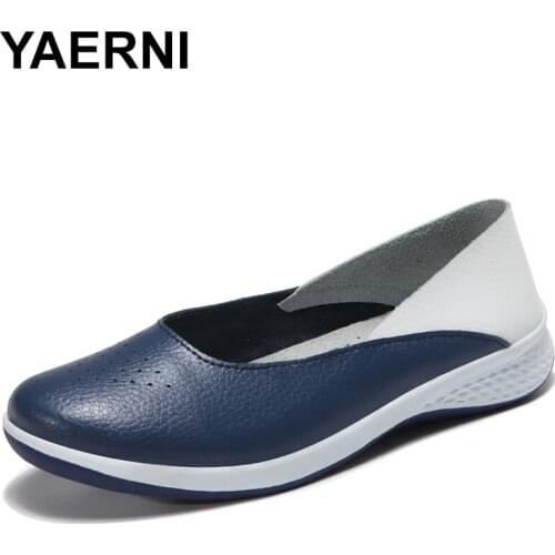 YAERNI 2018 Summer women Leather Loafers cutout ballet flats shoes female flat nursing Shoes Woman Slip On loafers sliponye E656