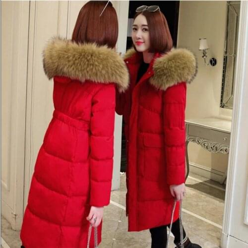 Dugujunyi 2019Winter Jacket Women Big Fur Belt Hooded Thick Down Parkas X-Long Female Jacket Coat Slim Warm Winter Outwear 2019
