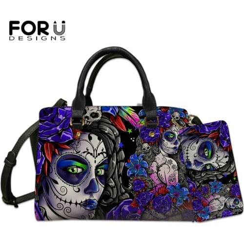 FORUDESIGNS Gothic Bags for Women Large Capacity Handbags Goth Sugar Skull Girls Style Shoulder Messenger Sac Crossbody Clutches
