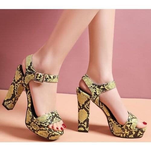 COOLULU 2020 Women Snakle Skin Sandals Ankle Strap Open Toe Super High Heel Sandals Dress Party Pumps Ladies Shoes Size 34-43