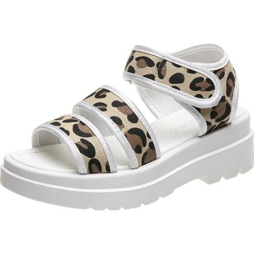 Velcro Cloth Platform Sandals for Women 2021 Summer Leopard Zebra Print Sandals Femme Slippers Thick Bottom Sandals Beach Shoes