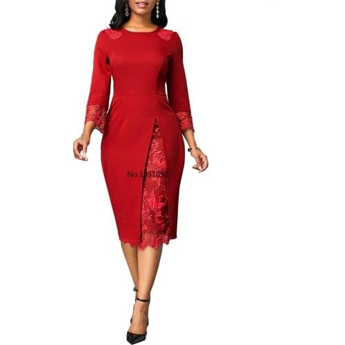 Elegant Sexy Patchwork Lace Office Bodycon Dresses Women 2021 Summer Autumn Casual Plus Size Slim Long Party Dress Vestidos 5XL