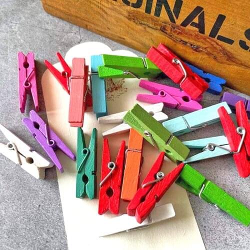240pcs Lovely 3.5cm Colorful Small Natural Wood Pegs Photo Clips Bag Holder Clips Cloth Pin For Party Deco