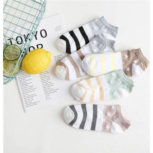 5 Pairs/lot Women Socks Stripe Star Cartoon Pattern Boat Sock for Summer Breathable Casual Girls Funny Fashion Socks Slippers