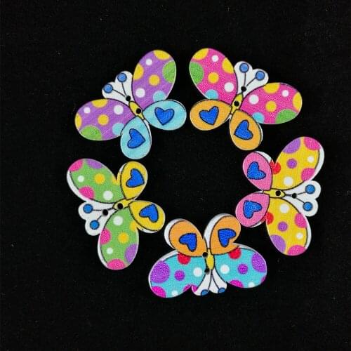 50PCS Mix Wooden Buttefly Flower Decorative Buttons for Craft Cardmaking Embellishments Sewing 2 Holes Button Scrapbooking