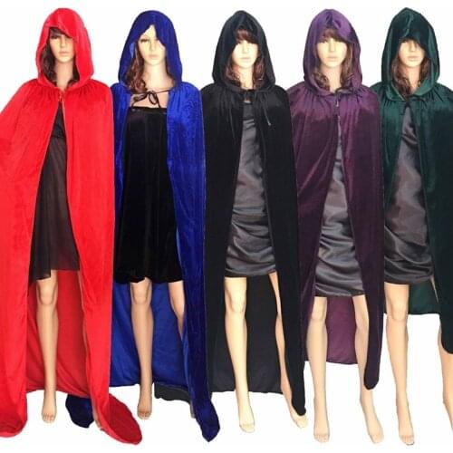Free Shipping Adult Witch Long Purple Green Red Black Halloween Cloaks Hood and Capes Halloween Costumes for Women Men