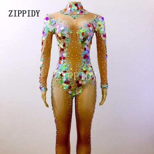 Multicolor Sequins Mermaid Jumpsuit Women Leggings Crystals Costumes Rhinestones Celebrate Stretch Rompers Singer Dancer Cloth