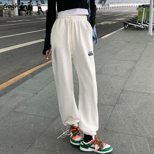Casual Pants Women Drawstring Korean Style Chic Students Daily Young Stylish Running Plus Velvet Thicker Trousers Empire Female