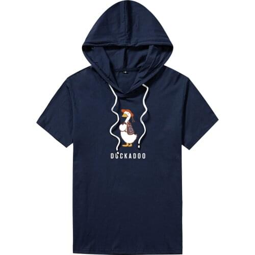 Summer Mens T Shirts Duck Print Cute Cartoon Casual Tracksuit tshirts Fashion Male Drawstring Hooded Men Short Sleeve Tops Tees