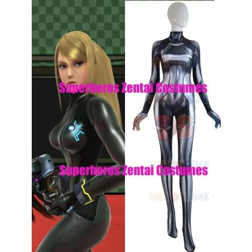 3D Print Black Samus Aran Metroid Zero Suit Cosplay Costume Game Zentai Catsuit ZSS black alt costumes Spandex Game Bodysuit