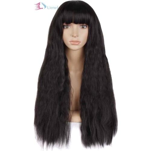 Uenel Beautiful Womens Flat Bang Long Wave Curly Wig