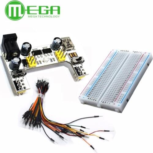 MB102 Breadboard Micro Usb Power Supply Module + 400 Tie Points Holes Universal Solderless PCB Breadboard + 65pcs Jumper Wires