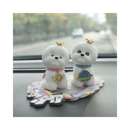 Cute Bichon Frise Dog Car Decoration Car Ornaments Interior Dashboard Decoration Birthday Gift Home Decor