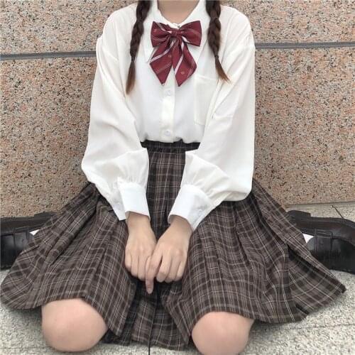 Sweet Milk Western Girls Shirt Japanese Long-Sleeved Shirt Womens 2020 New Autumn Loose Bow Shirt school girl uniform