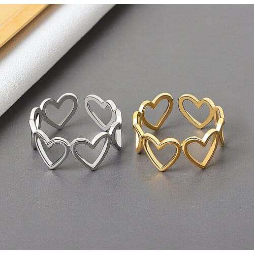 925 Sterling Silver Jewelry Opening Rings Hollow Heart Shape Cocktail Ring For Women Party Ring Jewelry jz208