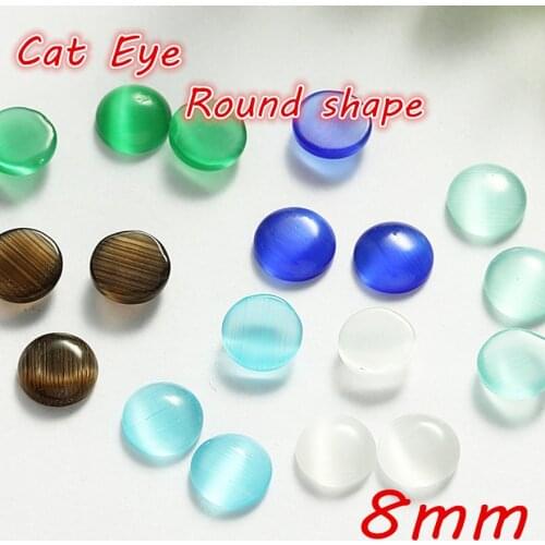 MRHUANG 100pcs Eye Stone Beads 8mm Natural flatback Round cat eye Stone cabochon for jewelry making DIY Jewelry Material