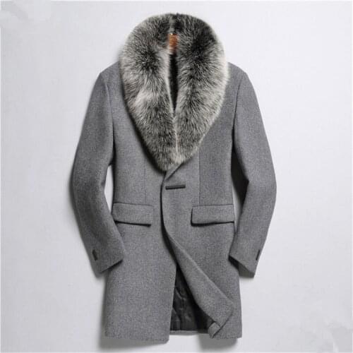 YOLANFAIRY Autumn Winter Jacket Men Top Qulity Wool Coat 100%Real Fox Fur Collar Overcoat Abrigo De Lana Hombre M2988 MF629