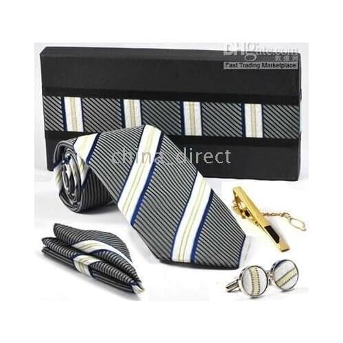 Tie set TIE+HANKY+CUFFLINKS+tie bar tie cuff link Neckties,cuff button mixed 11sets/lot