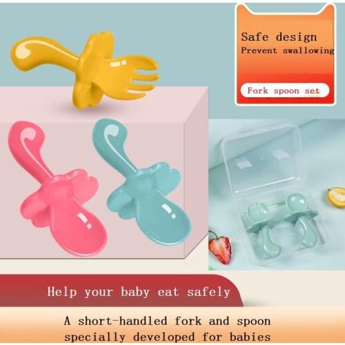 Short Handle Clouds Spoon+ Fork Set Solid Color Baby Training Spoon Safety PP Children Tableware Baby Fork Cute Dishware