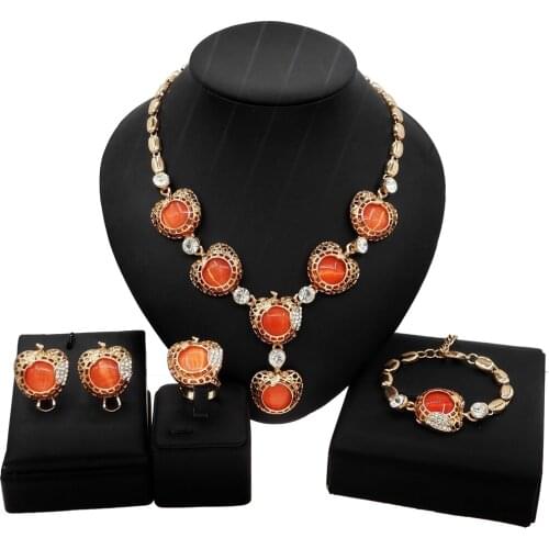 Yulaili 2021 New Orange Malachite Rhinestone Passionate Minimalist Style Jewelry Set Design Elegant Ladies Go Out Jewelry Sets
