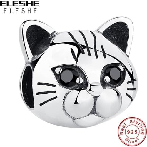 Real 925 Sterling Silver Charm Cat Cute Animal Bead Fit Women DIY Bracelet Bangle Necklace Fine Jewelry Accessories Gift