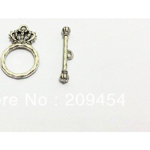 Wholesale 100 set/lot Vintage Silvery Tone Alloy Crown Toggle Hook Clasps Jewelry Findings 23x15x4mm