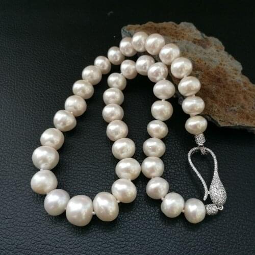 Natural freshwater pearl A 10-12mm pearl necklace luxury crystal clasp 18.5“inch