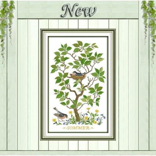 The bird nest tree flowers cartoon painting Counted printed on fabric Cross Stitch Needlework kits DMC 14CT 11CT Embroidery Sets