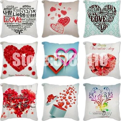 Heart Love Red rose Print Decorative Cushions Pillowcase Polyester Cushion Cover Throw Pillow Sofa Pillowcover Cotton Linen