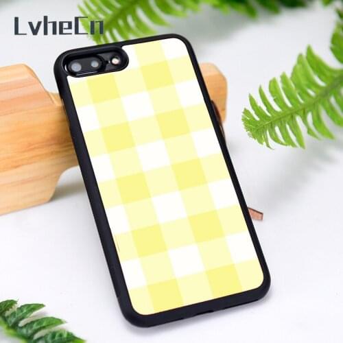 LvheCn Silicone Rubber Phone Case Cover for iPhone 6 6S 7 8 Plus X XS XR 11 12 Mini Pro Max Sunny Yellow Gingham Checked Pattern